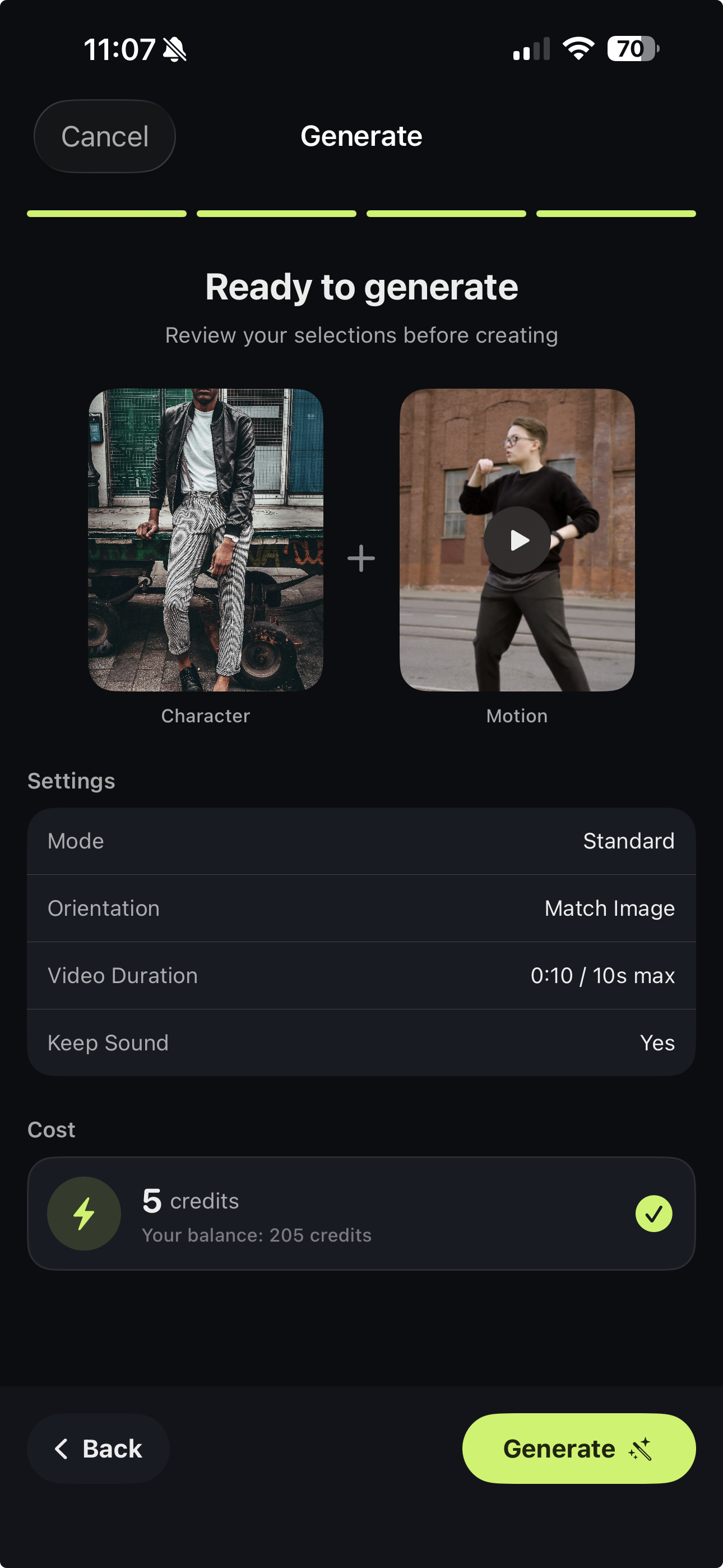 TryMotion App Screenshot - Video Generation